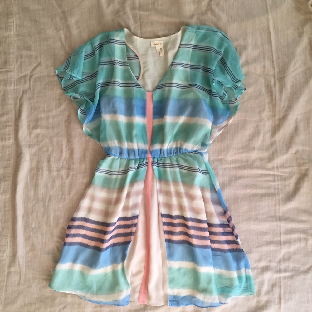 Anthropologie Pastel Striped Mint, Blue & Pink Casual Dress